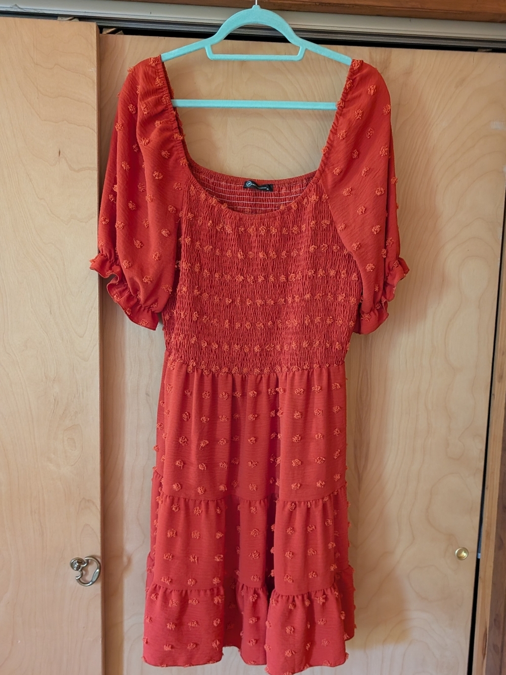 Women's Rust Orange Smocked Short-Sleeve Dress